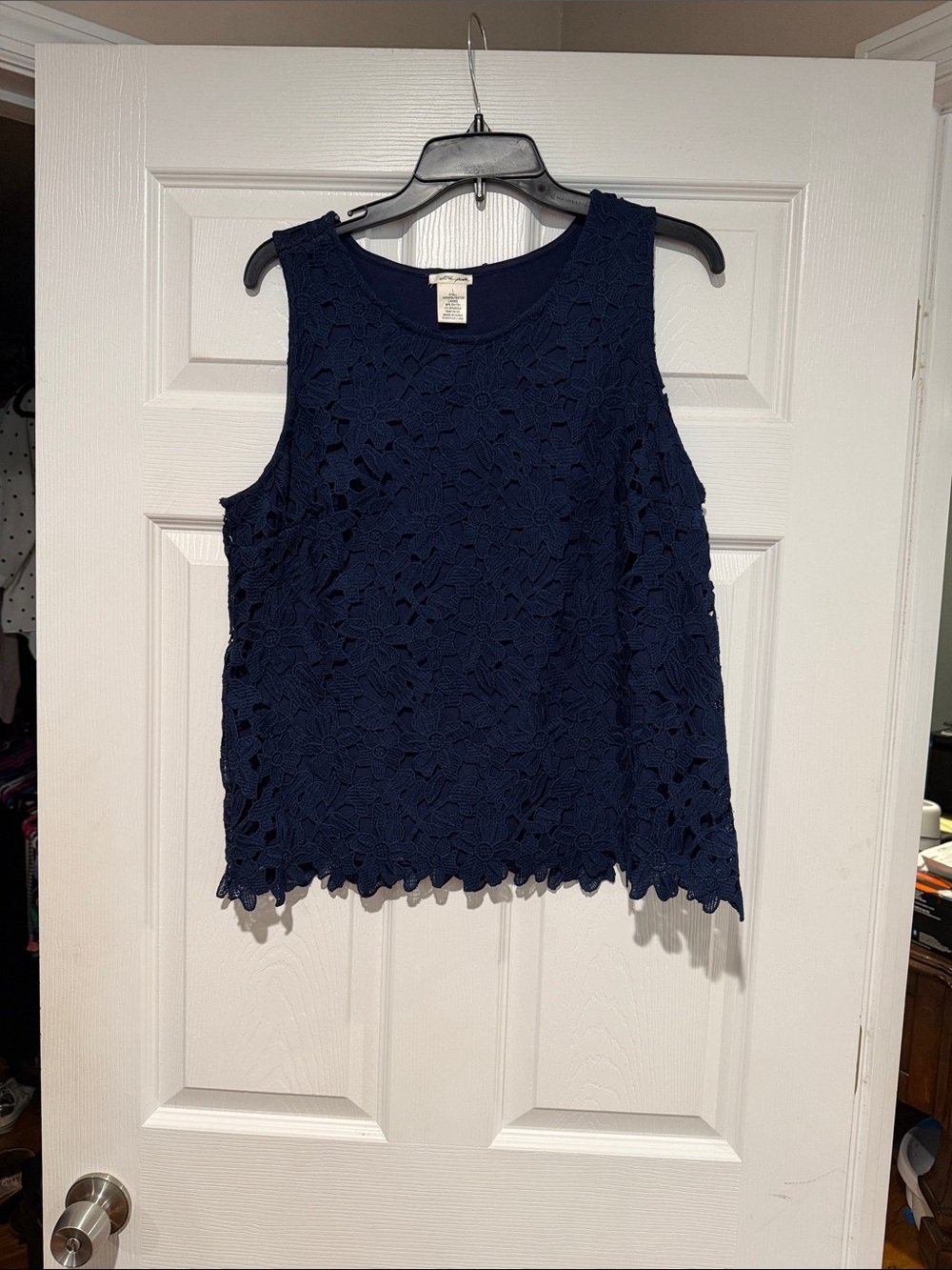 Navy Lace Sleeveless Top
